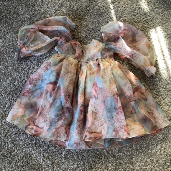 BEST Selkie The Mucha Puff Mini Dress Angel Print Party Cocktail Spring - Picture 6 of 13